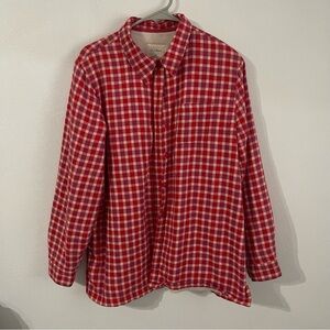 LL Bean women’s shacket plaid sherpa lined shirt medium GUC